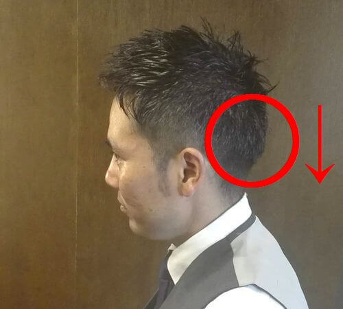 後頭部の下半分は上から下に流すイメージ